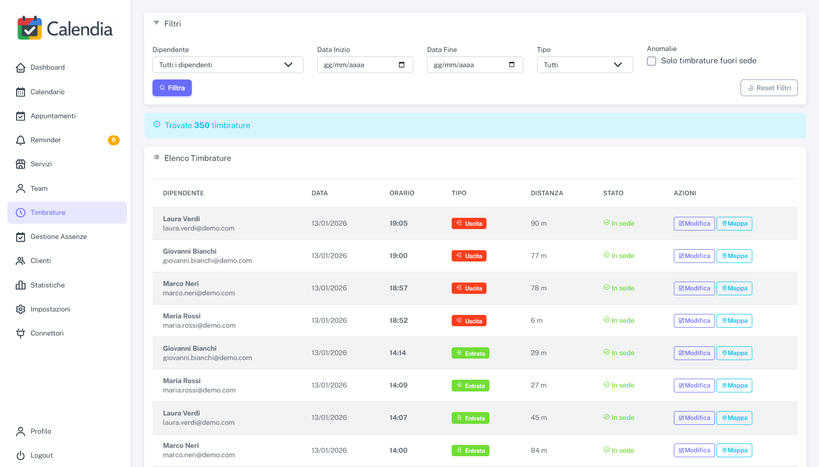 Sistema timbrature dipendenti con GPS